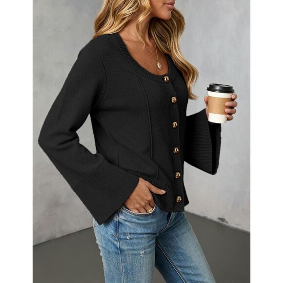 Women's Knit Cardigan Sweater Lightweight Long Sleeve Button Closure - Picture 2 of 4
